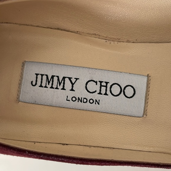 Jimmy Choo Burgundy Suede Pump w/ Patent Leather Heel - Picture 12 of 14